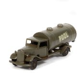 Tri-ang Minic Pool Petrol Tanker (78M). A wartime rigid chassis example with black tyres, in grey
