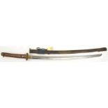 WWII Japanese NCO’s katana, fullered blade 26½”, spring catch fastener. Regulation mounts. GC