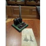 A Bing Stationary Engine with original instructions. A spirit fired single cylinder engine with