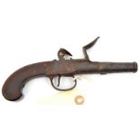 A 50 bore cannon barrelled flintlock boxlock pocket pistol c 1770, 7½” overall, turn off barrel