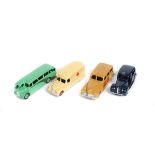 4 Dinky Toys. Austin FX3 TAXI (40h/254) in dark blue with mid blue wheels. Plus a Half Cab Bus/