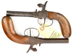 A near pair of late 19th century German 70 bore percussion boxlock pocket pistols, 8” overall,