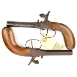 A near pair of late 19th century German 70 bore percussion boxlock pocket pistols, 8” overall,