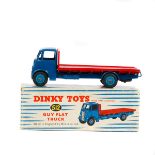 Dinky Toys Guy Flat Truck (512). An example in blue with red body, mid blue wheels and black