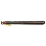 A Vic darkened hardwood truncheon, the ribbed grip with maker’s name on the pommel “Field, 22