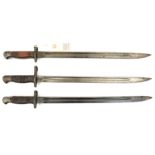 A P1913 bayonet, d.10.16, no oil hole in pommel, muzzle ring extended; and 2 P1907 bayonets, various