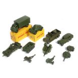 12 Dinky Toys. Bedford 3-Ton Army Wagon (621). Armoured Car (670). Both boxed, 621 box outer end