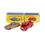 2 Matchbox Series. No.9 Fire Truck (AEC Merryweather Marquis). In deep red with silver ladder and