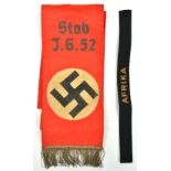 A Third Reich funeral sash, with 2 piece overlaid stitched device, silver wire fringe, and printed