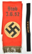 A Third Reich funeral sash, with 2 piece overlaid stitched device, silver wire fringe, and printed