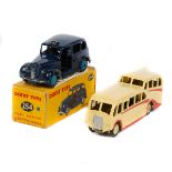 2 Dinky Toys. An Austin FX3 TAXI (40H/254) in dark blue with mid blue wheels, boxed, some wear/