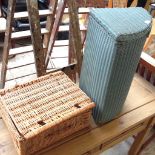 A LLOYD LOOM STYLE CORNER BASKET AND A PICNIC BASKET