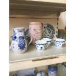 A MIXED LOT OF PORCELAIN INC BING AND GRONDAHL CUPS ANS SAUCERS, ITALIAN JUG, BJORN WIINBLAD FOR