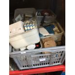 BOX OF ELECTRICAL ACCESSORIES, PLUGS, SOCKETS ETC.