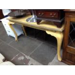 A SHABBY CHIC PAINTED CONSOLE TABLE WITH CABRIOLE LEGS