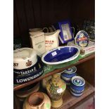 SHELF OF PUB ASHTRAYS ETC.