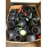 BOX OF R/C VEHICLE WHEELS, TYRES AND RIMS