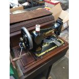 OLD SINGER HAND SEWING MACHINE IN WOODEN CASE