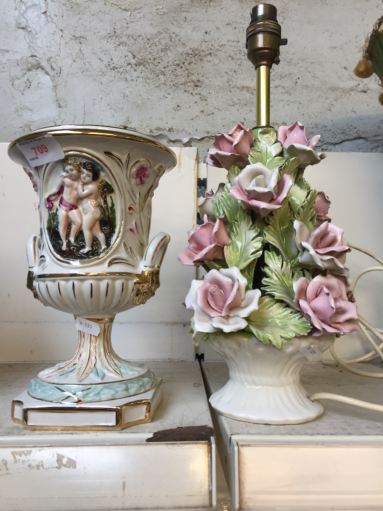 CAPODIMONTE VASE AND A FLORAL LAMP BASE