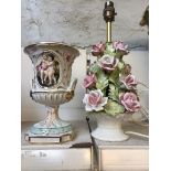 CAPODIMONTE VASE AND A FLORAL LAMP BASE