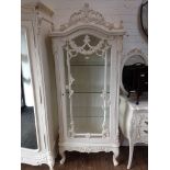 A LAURA ASHLEY ORNATE WHITE GLAZED DISPLAY CABINET H200CM W89CM D46CM