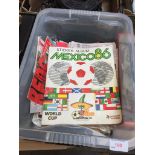 A CRATE OF FOOTBALL PROGRAMMES INC 90'S LIVERPOOL FC AND WORLD CUP MEXICO '86 STICKER ALBUM.