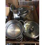 BOX OF KITCHEN PANS