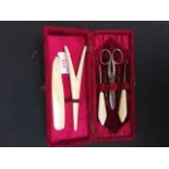 BONE HANDLED MANICURE SET AND GLOVE STRETCHERS C