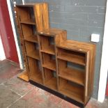 A ART DECO STYLE ROSEWOOD VENEERED STEPPED BOOKCASE H142CM W115CM D28CM