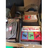 BOX OF ATTACHMENTS OF POWER TOOLS, SANDER, DRILL CHUCK ETC