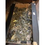 BOX OF DRAWER HANDLES - MAINLY OLD BRASS TYPES