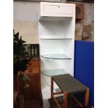 A WHITE CORNER SHOP DISPLAY STAND W68CM D68CM H233CM