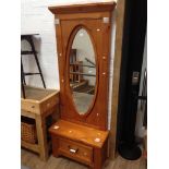 A PINE CHEVAL MIRROR WITH INSET TILES AND LOWER DRAWER WITH POT HANDLE W74CM D34CM H189CM