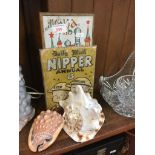 TILE, NIPER ANNUAL AND TWO SEA SHELLS