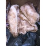 BOX OF FUR ITEMS AND A LEATHER JACKET