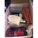 2 LEATHER BAGS, HAND HELD VACUUM CLEANER AND PAIR OF SLIPPERS