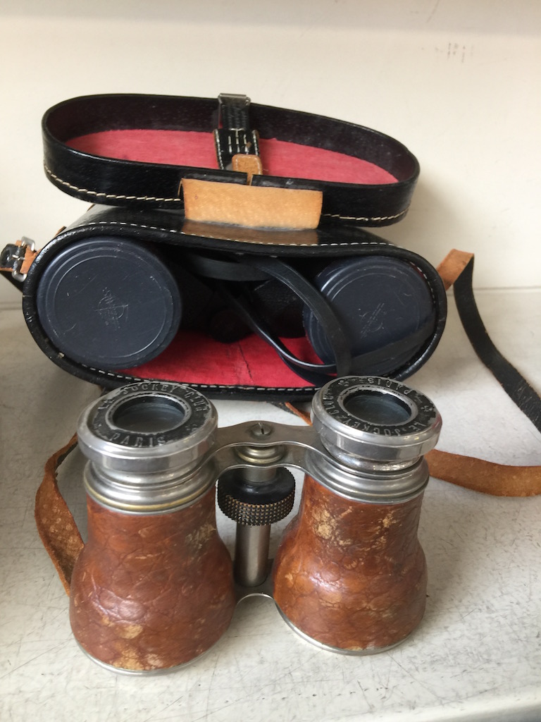 LEATHER CASE BINOCULARS AND SOME OPERA GLASSES