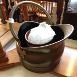 A COPPER COAL BUCKET AND CONTENTS