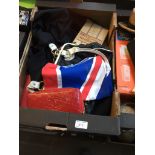 A BOX OF LADIES HANDBAGS AND OTHER ITEMS T4