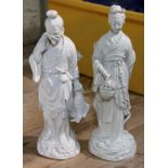 A pair of Chinese style blanc de chine figures, height 16cm. Condition - good, no damage/repair,