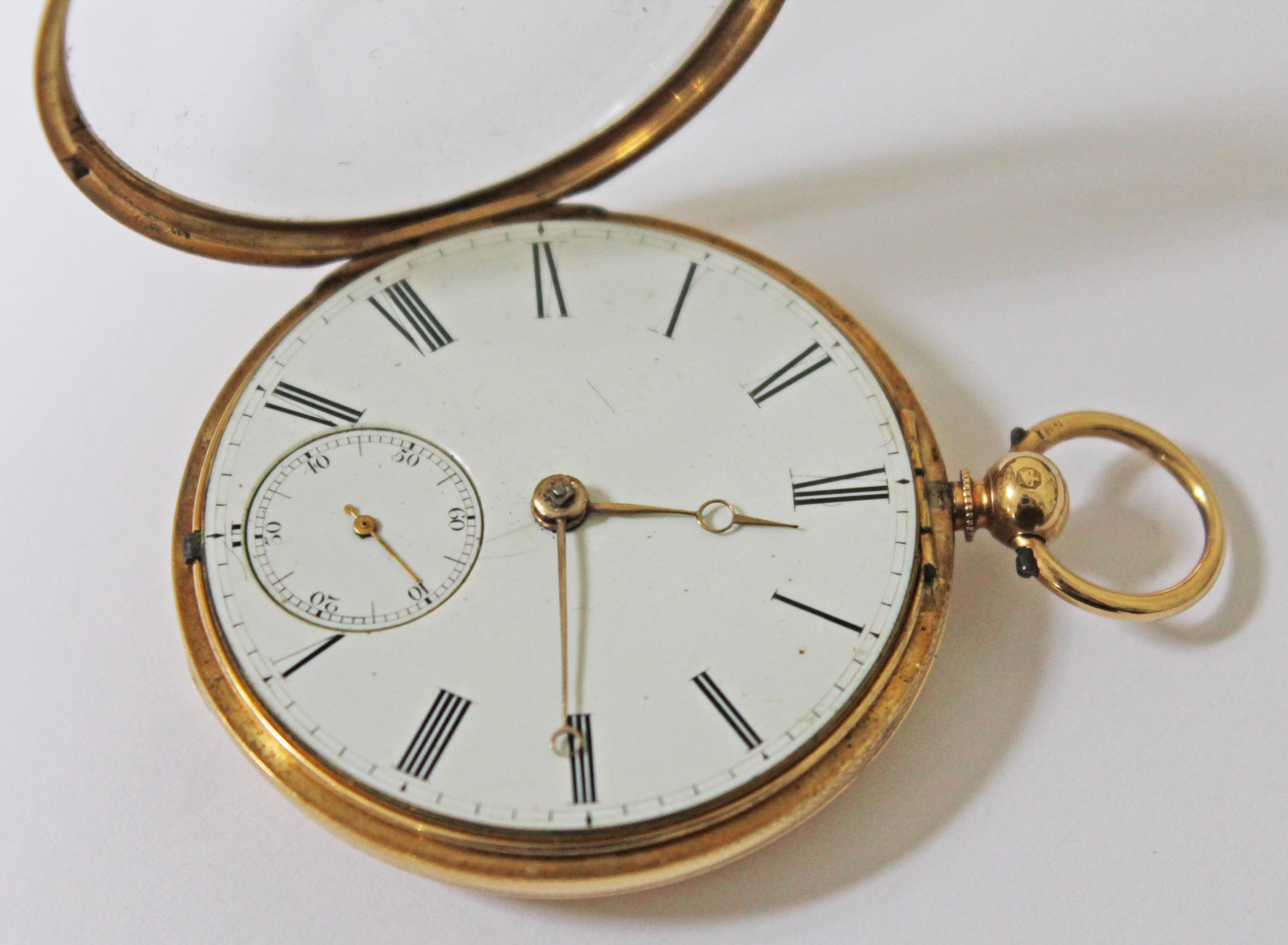 An early Victorian 18ct gold pocket watch with open face pocket watch, enamel dial with Roman - Image 5 of 7