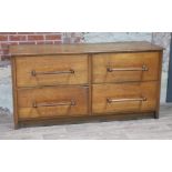 A large utilitarian four drawer oak chest, length 183cm, depth 70cm (including handles) & height