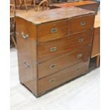 A 19th Century mahogany campaign chest in two parts with brass mounted corners inset drawer