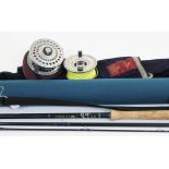 A Hardy Elite Salmon Fly fishing 15' 4" fishing rod with hard case and Hardy Ultralite disc LA10/