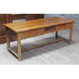 A French farm house table with drawers, length 194.5cm, depth 80.5cm & height 75cm.