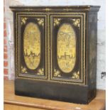 A 19th Century black lacquer chinoiserie decorated table cabinet with fitted interior, width 71.5cm,