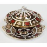 A Royal Crown Derby Old Imari 1128 soup tureen with lid and stand, length 35cm. Condition - marked