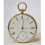 An early Victorian 18ct gold pocket watch with open face pocket watch, enamel dial with Roman