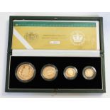 2002 United Kingdom gold proof four coin set comprising half sovereign, sovereign, two pound coin