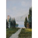 Carlo Menegazzi (1856-1920), Italian lake scene, watercolour, 30cm x 44cm, signed lower right,